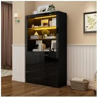 OKWISH Vitrine Hochglanz-Aufbewahrungsschrank (Sideboard, Wohnzimmerschrank, Organizer, 1-St., Displayschicht aus gehärtetem Glas) mit LED-Leuchten