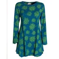 Vishes Tunikakleid Langarm Damen Blumen-Tunika Shirt-Kleid Glockenärmel Baumwolle Hippie, Boho, Goa Style