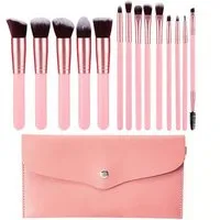 KINSI Kosmetikpinsel-Set Make-up Pinsel Set 14-tlg,Inklusive Aufbewahrungstasche, 14 tlg., Weiche Naturhaar Pinsel für Lidschatten & Foundation