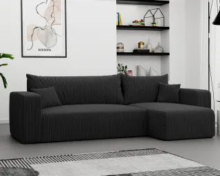 Ecksofa mit Schlaffunktion Sofa LUNA Stoff Poso Schwarz Ottomane Rechts