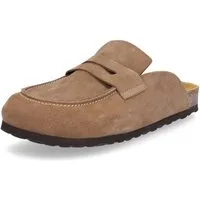 MIDS MIONA Damen Pantolette tan, Velourleder Clog im Mule-Stil mit ergonomischem Lederfußbett