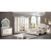 Interdesign24 Schlafzimmer-Set Paola, (im klassischen Barock Stil, 6-Teilig), in Weiß/Gold Hochglanz