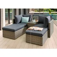 Destiny Balkonset IBIZA natur meliert, Polster anthrazit, Tisch 71x40cm, natur meliert, (Set, 13-tlg., 2 Eckelemente, 2 Hocker, inkl. Polster, 1 Tisch), Aluminium, Polyrattan