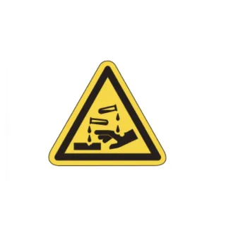 Warnschild als Symbol Warnung vor ätzenden Stoffen nach ISO 7010
