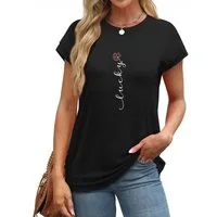 PYLIKE Kurzarmbluse Damen bequemes Sommer Casual Print-Shirt Kurzarm Lockere Carmenshirt Modische Outfits Business Strand Urlaub Blusen Kleidung
