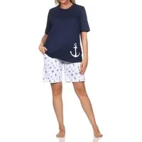Normann Pyjama Damen kurzarm Schlafanzug Shorty in maritimer Optik-auch in Übergröße