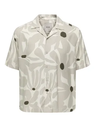 ONLY&SONS - ONSDASH LIFE REG AOP SS 001 RESORT SHIRT Silver Lining - Gr. - L