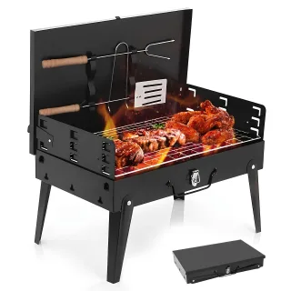 Xmund Portable Foldable Barbecue Grill with Adjustable Height & Convenient Storage Ideal for Backyard, Lawn, Garden Gath