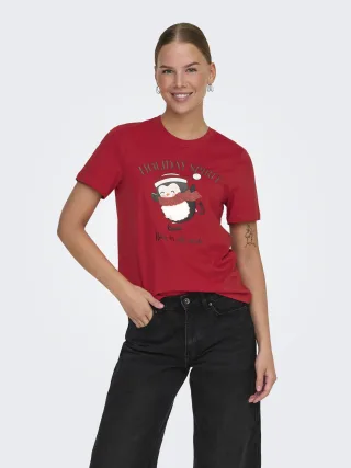 ONLY - ONLKITA REG S/S TOP BOX XMAS JRS Urban Red - Gr. - M