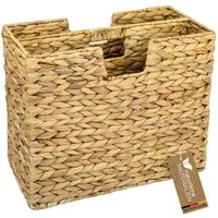 HMF Zeitungsständer Zeitungskorb geflochten aus Wasserhyazinthe, vielfältiger Zeitungsständer mit 2 Fächern, 40 x 20 x 33 cm