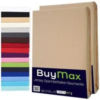 Buymax Spannbettlaken 2-er Set, Doppelpack, Bettlaken, Jersey 100% Baumwolle, Gummizug: rundum, (2 Stück), Pflegeleicht und Atmungsaktiv in Verschiedenen Farben und Größen