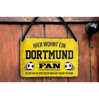 schilderkreis24 Metallschild Blechschild Hier wohnt ein Dortmund Fan 18x12cm