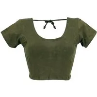 Guru-Shop T-Shirt Choli Top, kurzes Top Goa-chic - olivgrün Festival, Ethno Style, alternative Bekleidung