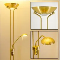 hofstein Deckenfluter »Roppa« Stehleuchte aus Metall in Messing, Drehdimmer am Gehäuse, 3000 Kelvin, 1x18 Watt, 1600 Lumen, 1x5 Watt, 480 Lumen, mit verstellbarem Lesearm