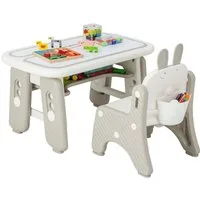 COSTWAY Kindersitzgruppe Spieltisch mit Stuhl, höhenverstellbar
