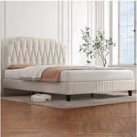 Yaheetech Polsterbett Bettgestell, Doppelbett 140 × 200 cm, mit höhenverstellbarem Kopfteil