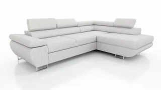 Couchgarnitur ELON Stoff Hellbeige mit Schlaffunktion Ottomane Rechts