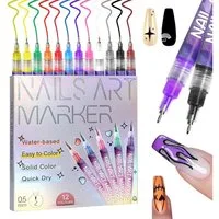 Futicare Nageldesign Zubehör 12 Farben Nail Art Stifte Set, 0,5 mm, Präzisionsspitze für feine Linien 12-tlg., Nail Art Pens für DIY Maniküre und kreatives Nageldesign