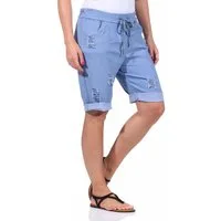 OriginalYou Bermudas Damen Bermuda kurze Sommer Hose im Distressed Look Knitterlook, mit Gummibund & Kordelzug, 38/40 bis 44/46 erhältlich