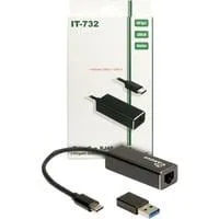USB Adapter Argus IT-732, USB-C Stecker > RJ-45 Buchse schwarz, 10/100/1.000/2.500 Mbit/s