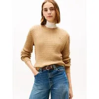 Tommy Hilfiger Rundhalspullover CO CABLE C-NK LS SWEATER Baumwolle, mit Zopfmuster, Regular Fit