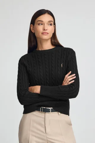 Pullover schwarz mit Rundhalskragen aus Wollgemisch mit gesticktem Rigby Go-Logo