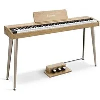 Donner Digitalpiano 88 Tasten halbgewichteter Tastatur Holzmaserung Keyboard DDP-60 (SET, 3-Pedal-Einheit,Netzadapter, Notenständer, Produktanleitung), 128 Stimmen, 83 Rhythmen, 8 Reverb-Effekten, 5 Stärkekurven