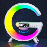 Athlix LED Nachttischlampe 4-in-1 Nachttischlampe mit Ladefunktion und Wecker Ladestation Lampe, LED fest integriert, Bunt, 360° Surround-Sound, Kabelloses Laden, Millionen Farboptionen