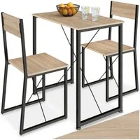 tectake Sitzgruppe Essgruppe 3-teilig, mit höhenverstellbaren Kunststofffüßen, (Loungeset Margate, 3-tlg., in Industrial Holz hell, Eiche Sonoma), Esstisch mit 2 Stühlen, Industrial Style, Holz und Stahl