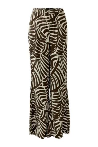 Oui - Marlenehose mit grafischem Allover-Muster braun - Gr. - 34