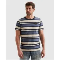 PME LEGEND T-Shirt Short sleeve r-neck slub striped jersey mit Logo Stickerei