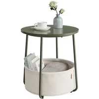 VASAGLE Beistelltisch, rund, Couchtisch, mit Korb aus Stoff, Ø45 cm, modern