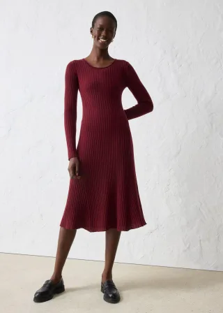 bonprix Strickkleid aus Merinowolle, rot, Gr.44/46 (L), weiches Ripp-Strickkleid aus Merinowolle, aus Merino