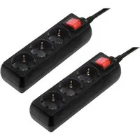 Hama Steckdosenleiste 3 fach mit Schalter, 2er Set, Mehrfachsteckdose, 1,4m Steckdosenleiste 3-fach (Ein- / Ausschalter, Schalterbeleuchtung, Schutzkontaktkupplung, Kabellänge 1,4 m)