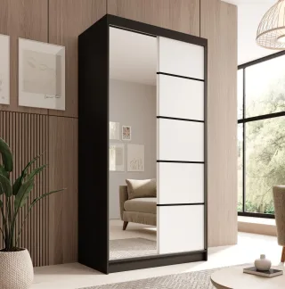 Schiebetürenschrank Schrank Nr.120 in Schwarz- Weiß matt 100x200x58 cm