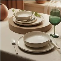 Kütahya Porselen Tafelservice Moderna 18-tlg. Geschirrset für 6 Personen - Creme (18-tlg), 6 Personen, Modernes Design, creme Farbe, 6 Personen Set