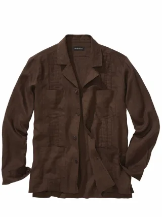 Mey & Edlich Herren Guayabera-Overshirt Braun 100 % Leinen