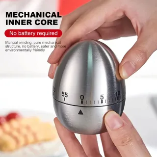 60 Minute Mechanical Egg Shaped Timer Kitchen Timer Electronic Steel Egg Timing Tools Loud Manual Reminder Alarm Clock H