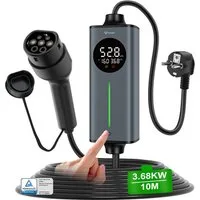 GONEO Elektroauto-Ladestation, Typ 2 Ladekabel Schuko, 3,7kW / 16A, 1-phasig, Tragbares Elektroauto-Ladegerät, Einstellbare Ladeleistung & Timer