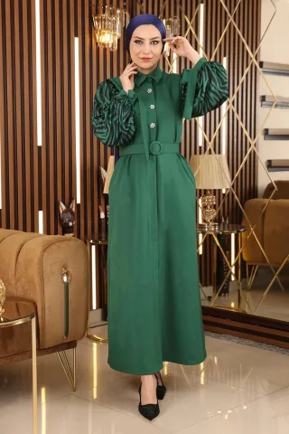 Stein Detailed Gemustert Abaya Smaragdgrün