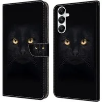 CLM-Tech Handytasche für Samsung Galaxy A57 5G Hülle aus PU-Leder Klapphülle (schwarzer Panther Augen, 1-tlg., Flip Case), Magnetverschluss, Standfunktion und Kartenfächer