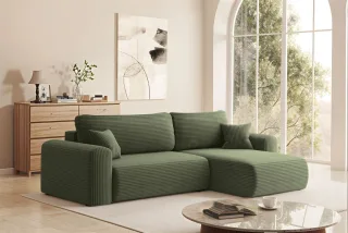Ecksofa Schlafsofa FLORA Stoff Poso Hellgrün Ottomane Rechts