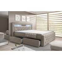PROMETO Möbel Boxspringbett ARONA - Matratze, 2 Schubladen und Topper, LED und Chesterfield, mit 2 Schubladen, mit Topper und Matratze