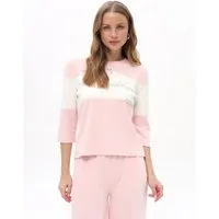 Passioni 3/4 Arm-Pullover Strickpullover mit Strassapplikationen Rosa- Ecru Strickshirt mit Schriftzug aus Glitzersteinen