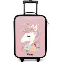 NoBoringSuitcases.com© Kinderkoffer mit leuchtende Räder - Einhorn - Rosa - Blumen, 2 Rollen, Kinder Koffer Klein, Trolley Handgepäck, Reisekoffer