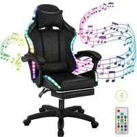 oyajia Gaming Chair Gaming-Stuhl mit LED, mit HIFI Stereo Lautsprecher, Game Bürostuhl (Gaming Chair mit Kopfkissen, Lendenkissen,Fußstütze), Dimmbar mit Fernbedienung, APP Steuerung, Ergonomischer Drehsessel