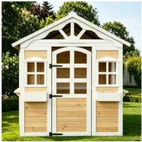 MODFU Spielhaus Kreatives Holz-Outdoorhaus mit Marktstand-Fenster, Pflanzkasten, wetterfest, holz