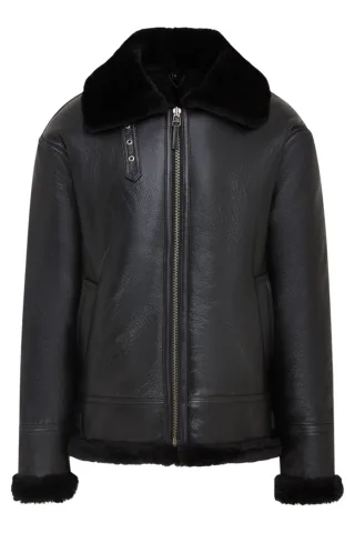 Herren Pilotenjacke B3, schwarz, Lammfell, Schaffell, WWII, Bomberjacke