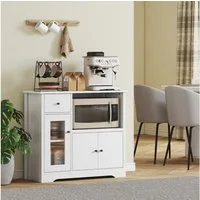 HOMCOM Küchenbuffet Mikrowellenschrank mit Stauraum (Küchenschrank mit Mikrowellenreagl, 1-St., Sideboard mit Schubladen, 3 Türen und verstellbarem Regal) 80 x 35 x 72,2 cm, Weiß