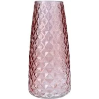 INNA-Glas Dekovase Blumenvase AMALFRIED mit Rautenmuster, Altrosa, 21cm, Ø10cm